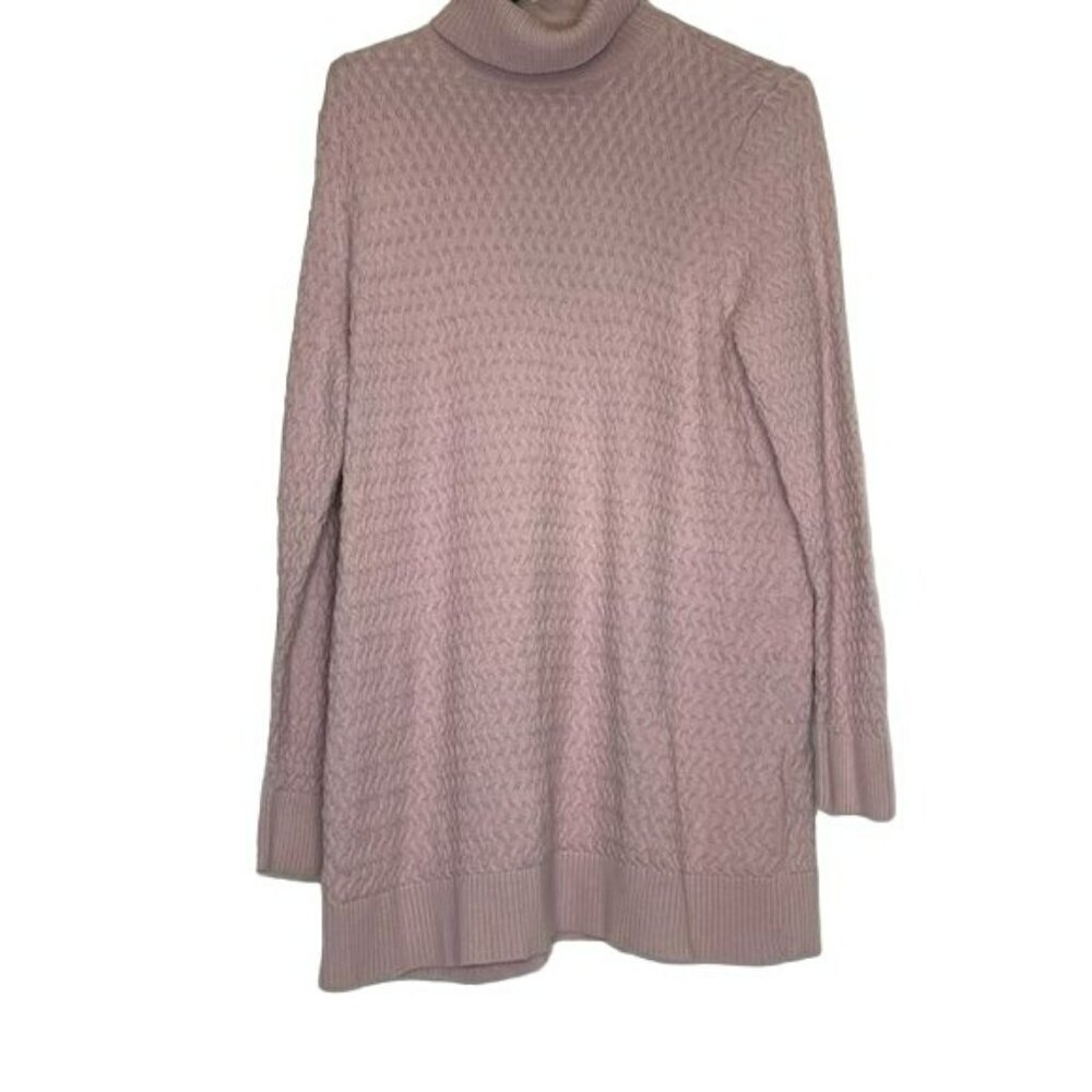 Lands End Pink Knit Sweater Pullover Cables Cowl Neck Cotton Size L